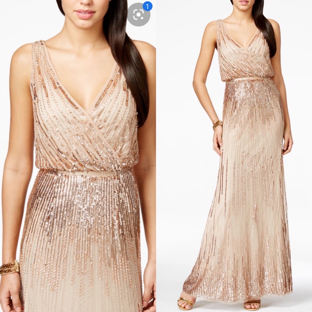 Adrianna Papell rose gold sleeveless beaded long gown - Picture 4 of 9